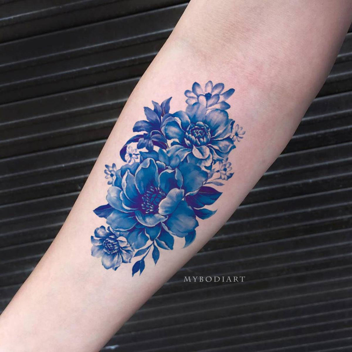 Tina Vintage Floral Flower Rose Outline Linework Temporary Tattoo