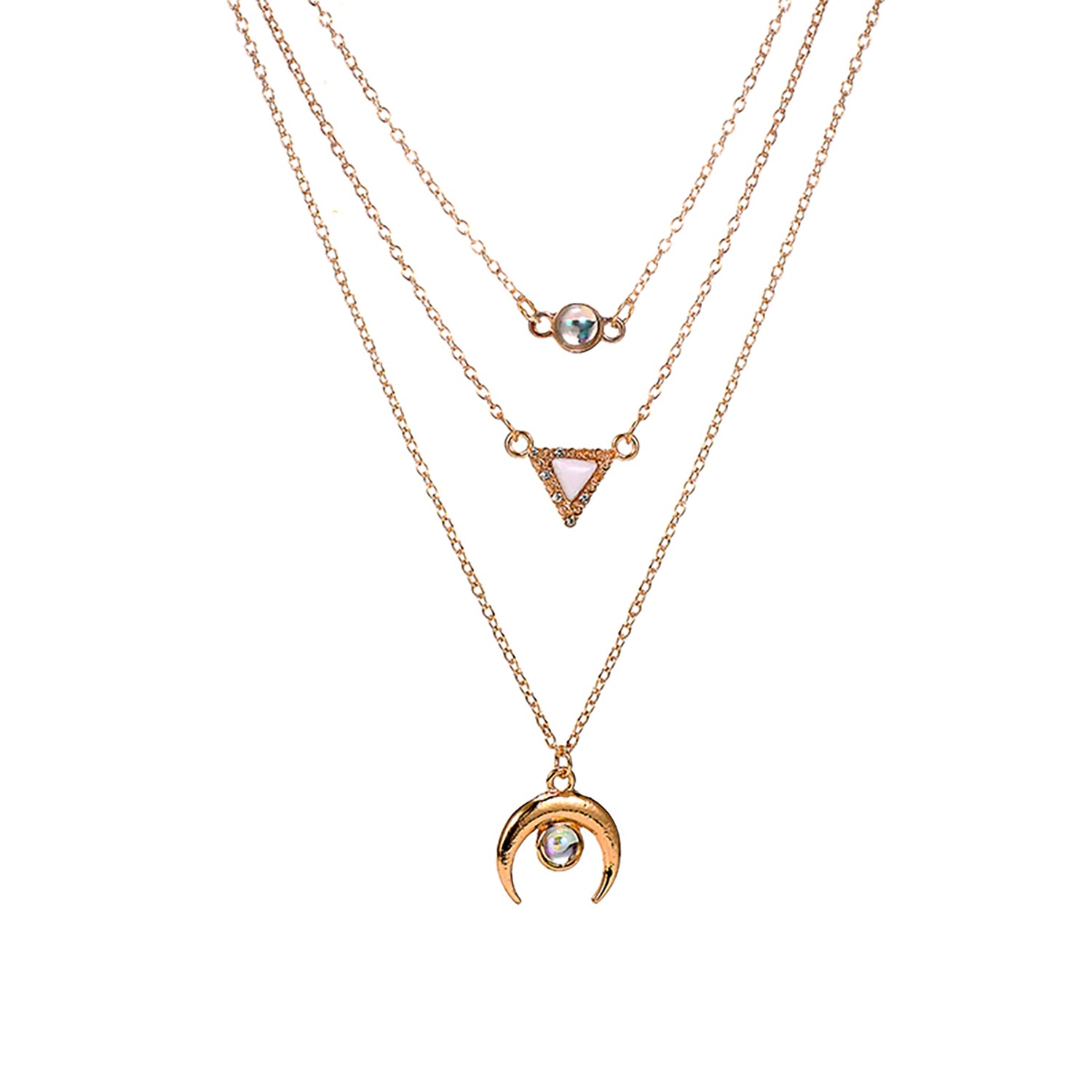 Cute Rose Gold Necklace - Moon Charm Necklace - Layered Necklace