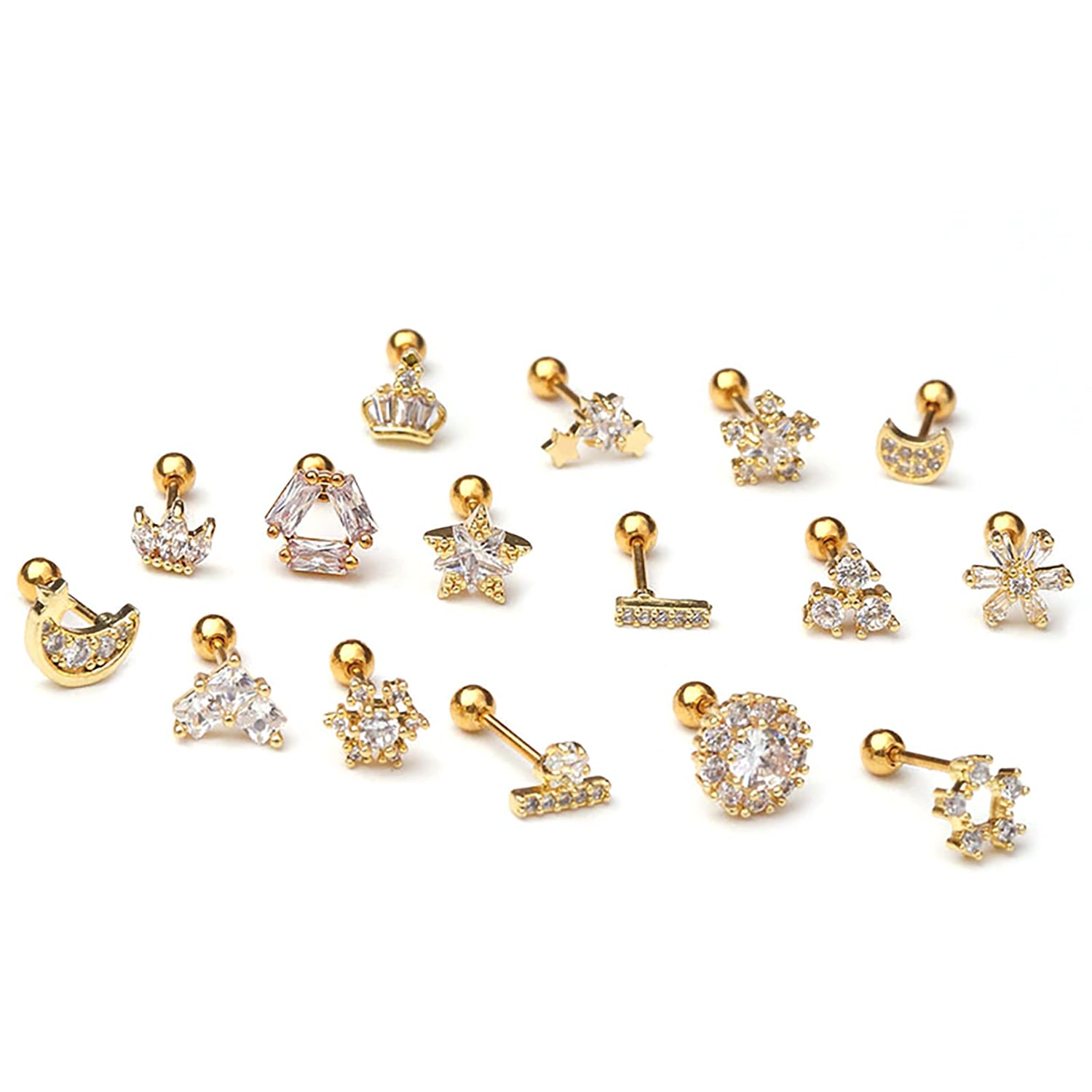 Alessia Crystal Gold Ear Piercing Jewelry Earring Studs 16G – MyBodiArt