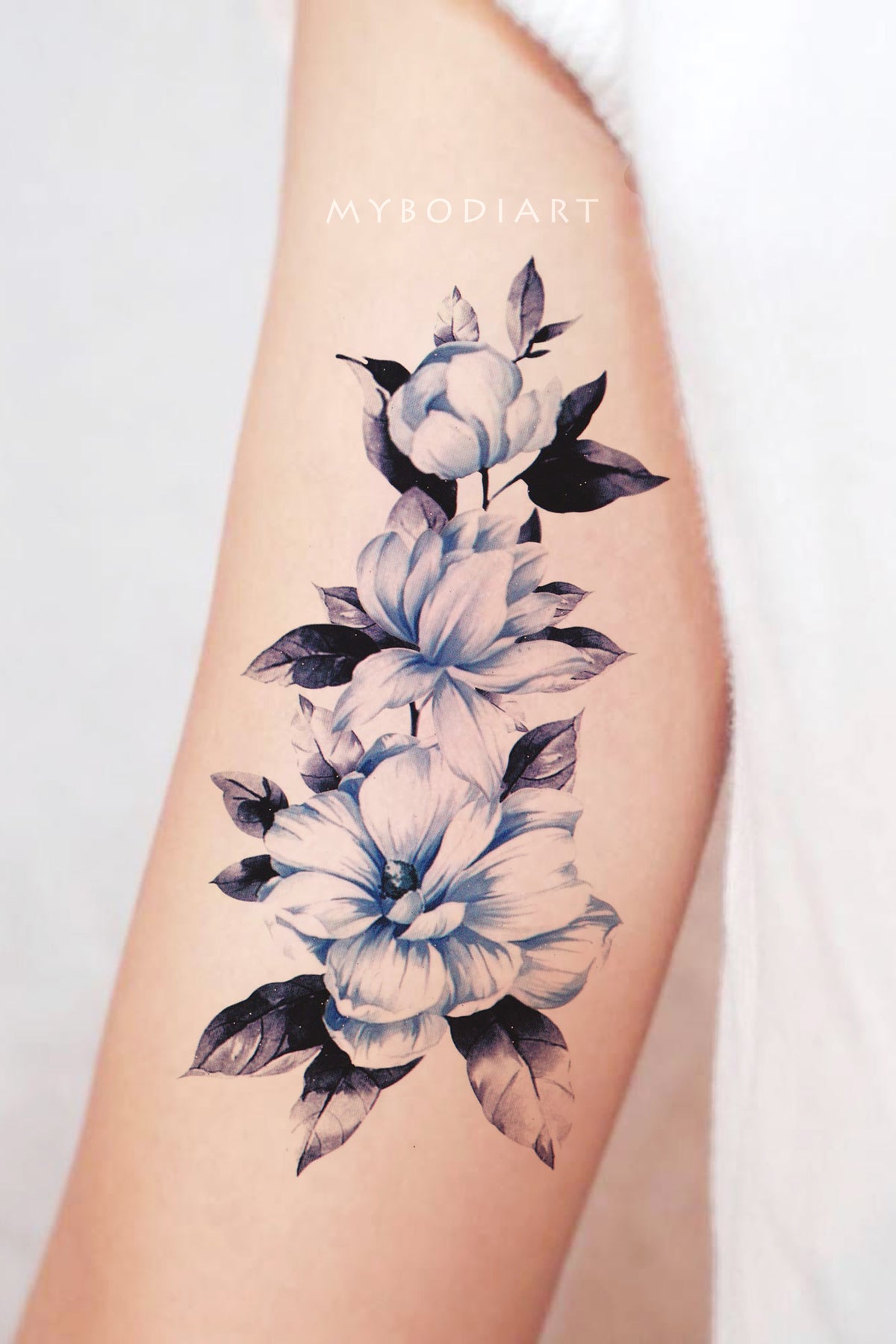 Gabriella Blue Floral Flower Temporary Tattoo - Women's Tats – MyBodiArt