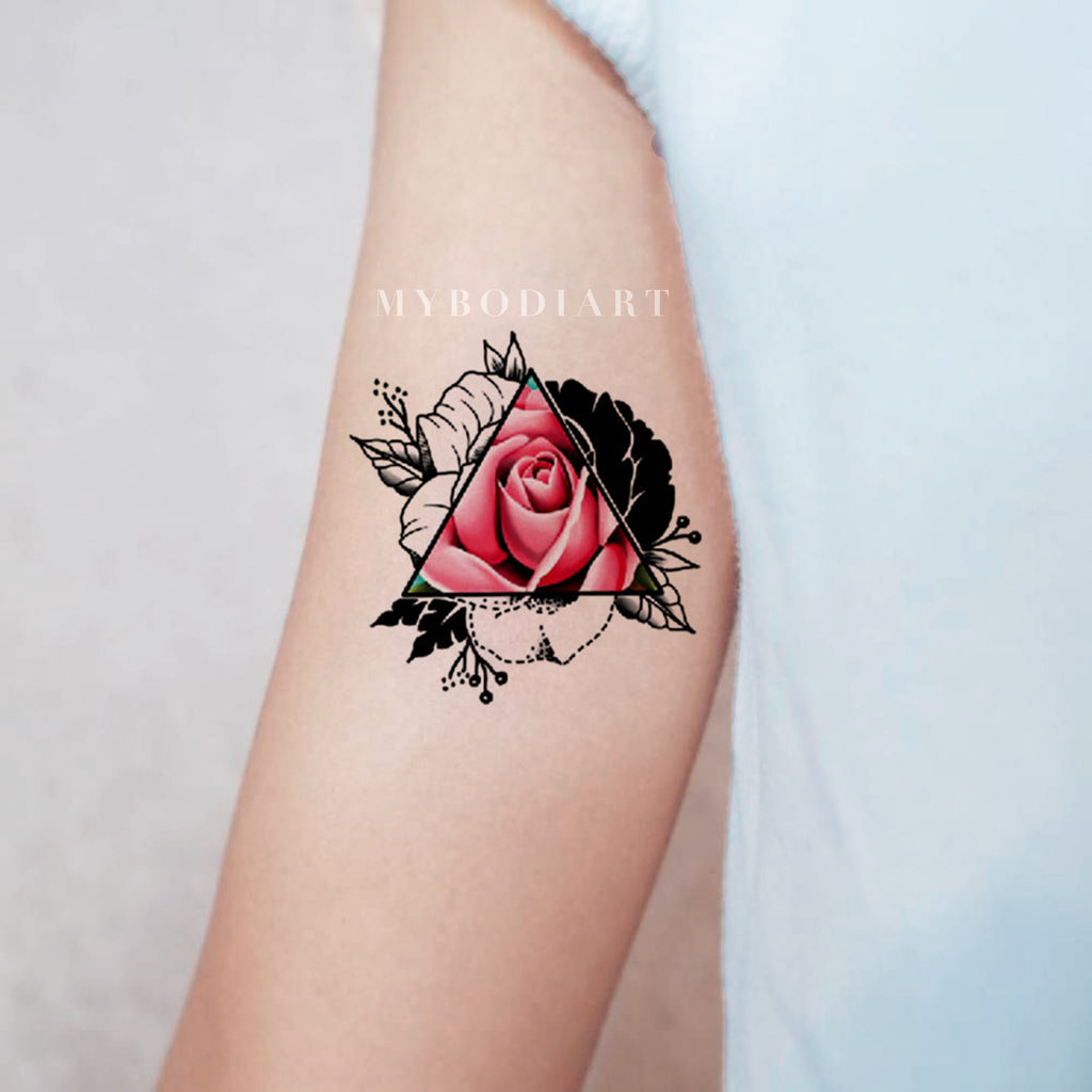 Kaylee Watercolor Pink Rose Geometric Mandala Temporary Tattoo