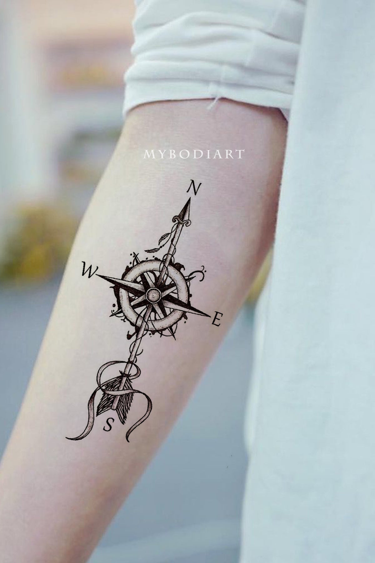 Waterproof Temporary Tattoo Sticker Blue Compass Arrow Unicorn Tattoos –  Temporary Tattz