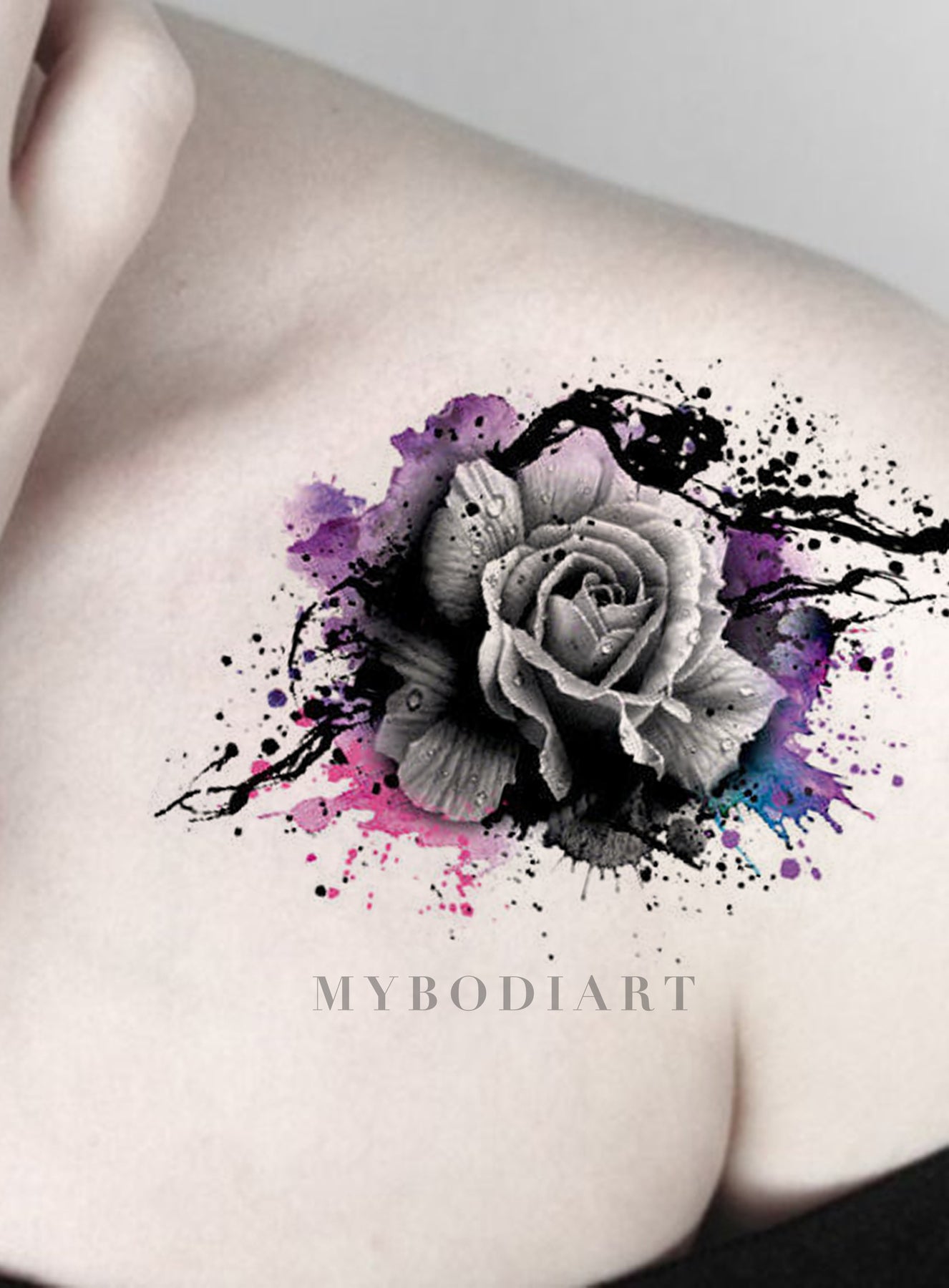 Large Watercolor Roses Temporary Tattoo  TattooIcon