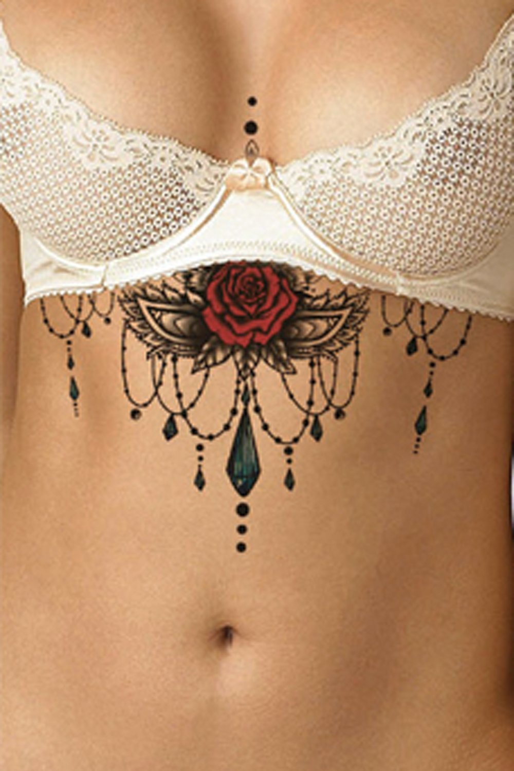 Camilia Red Rose Mandala Chandelier Sternum Temporary Tattoo – MyBodiArt