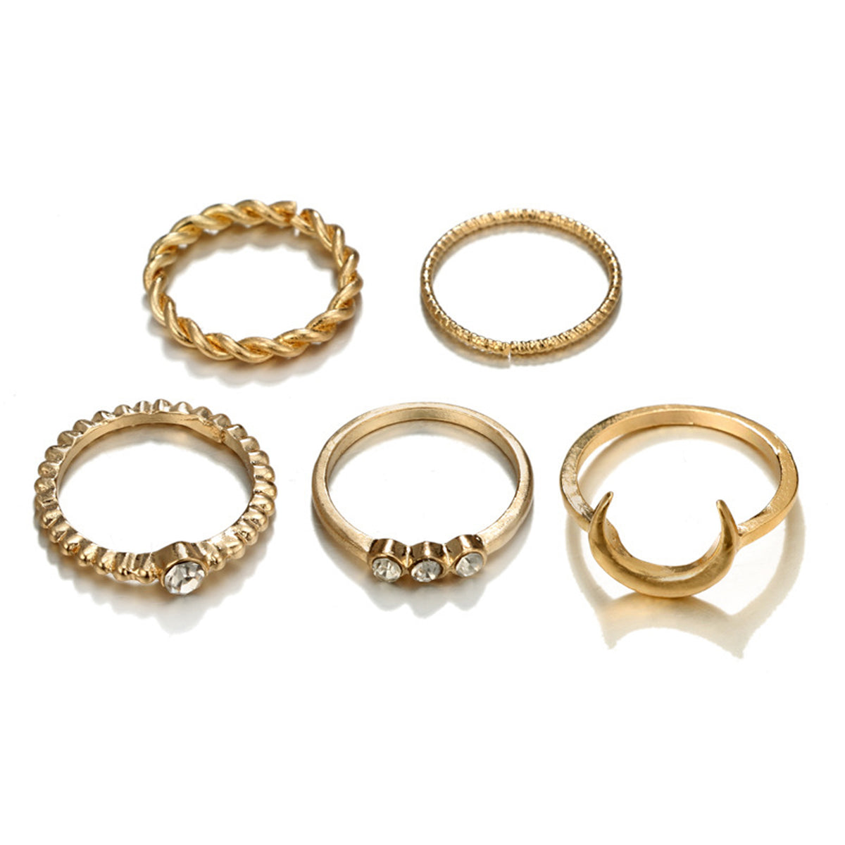 Ayla Simple Stacking Boho Moon Ring Set 5 Pieces in Gold – MyBodiArt