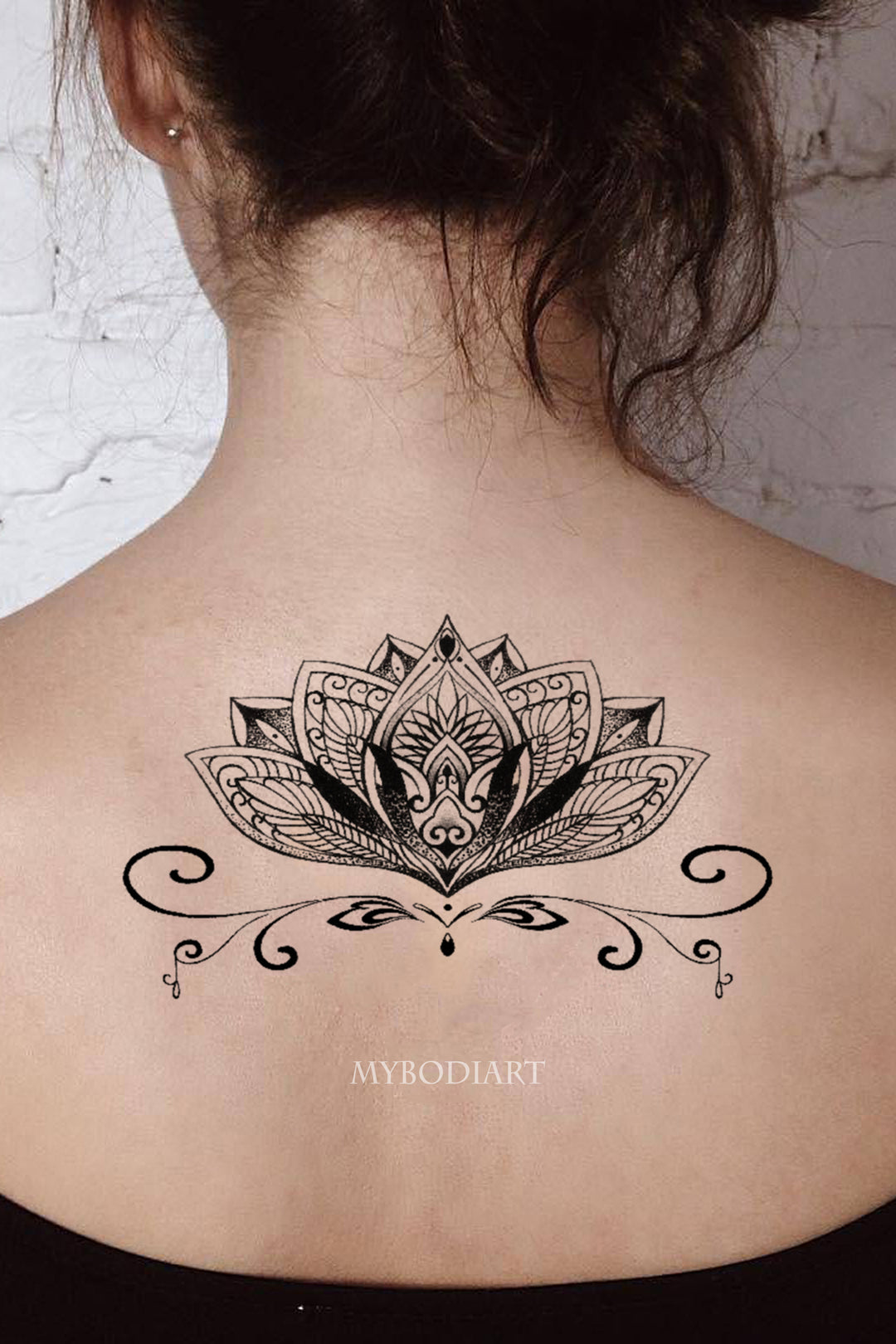 Mandala Lotus Chandelier Underboob Chest Temporary Tattoo in Black –  MyBodiArt