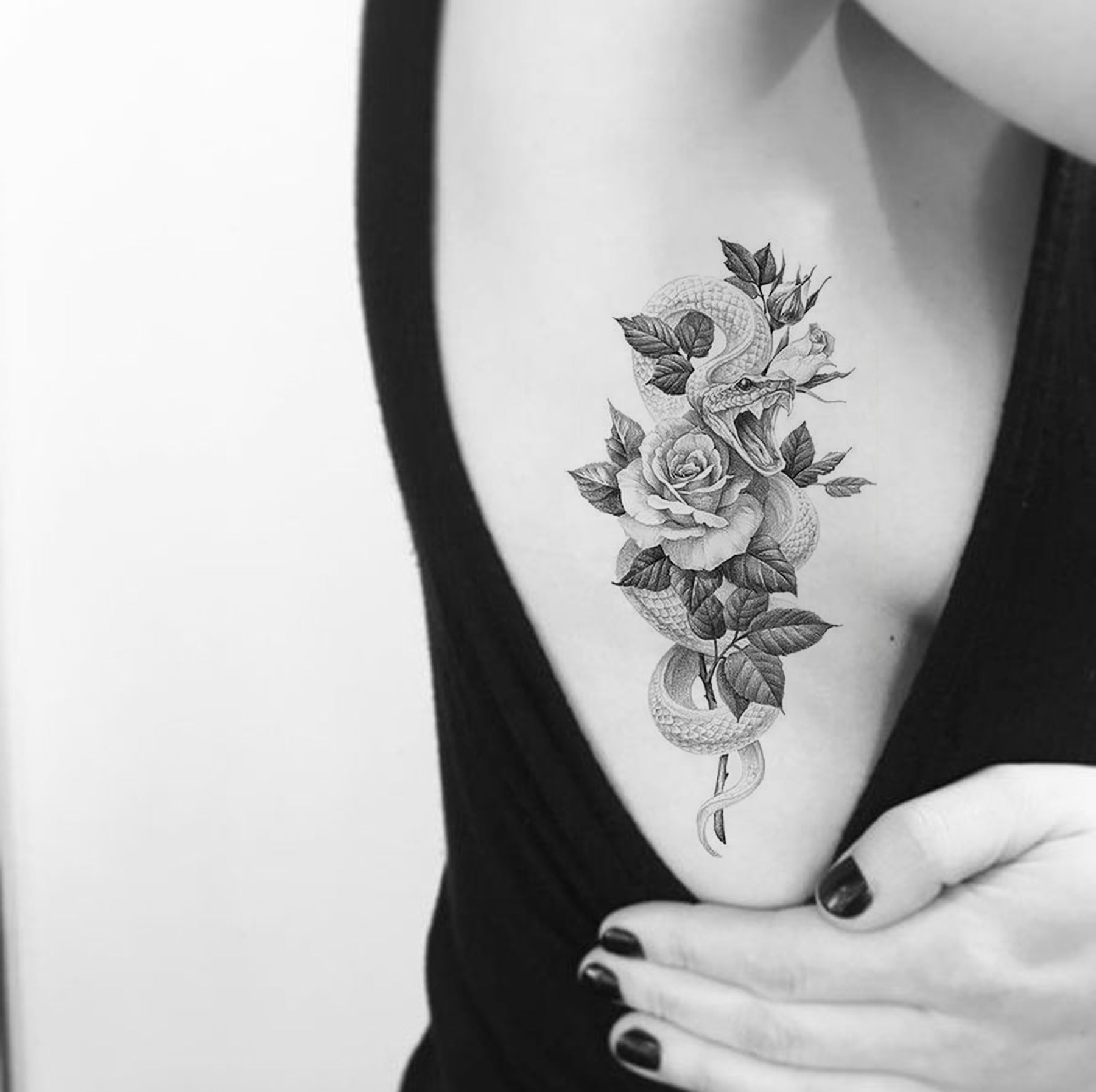rose flower black and white tattoo
