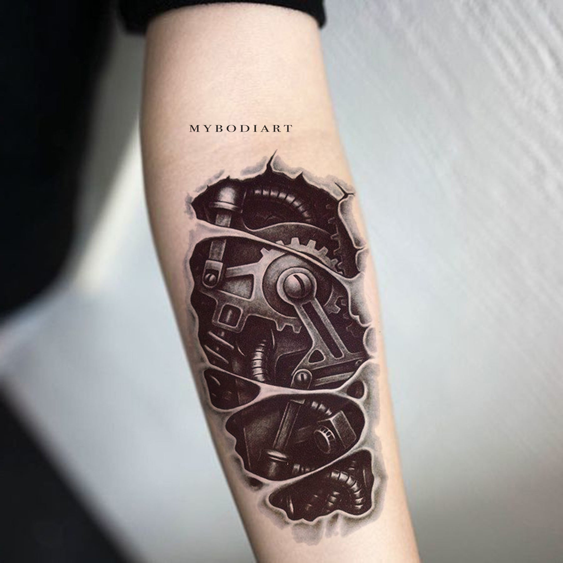 Black Big Robot Arm Temporary Tattoos For Men Women Skull Rose Wolf  Realistic Fake Tattoo Sticker Half Sleeve Tatoos Armband