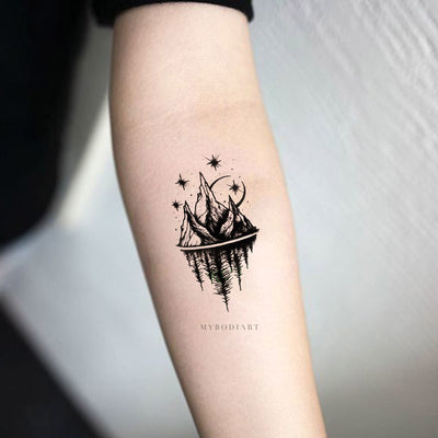 Buy Moon Phases Mountains Outline Temporary Tattoo Cute Forest Nature Love  Small Wrist Tattoo Online in India - Etsy