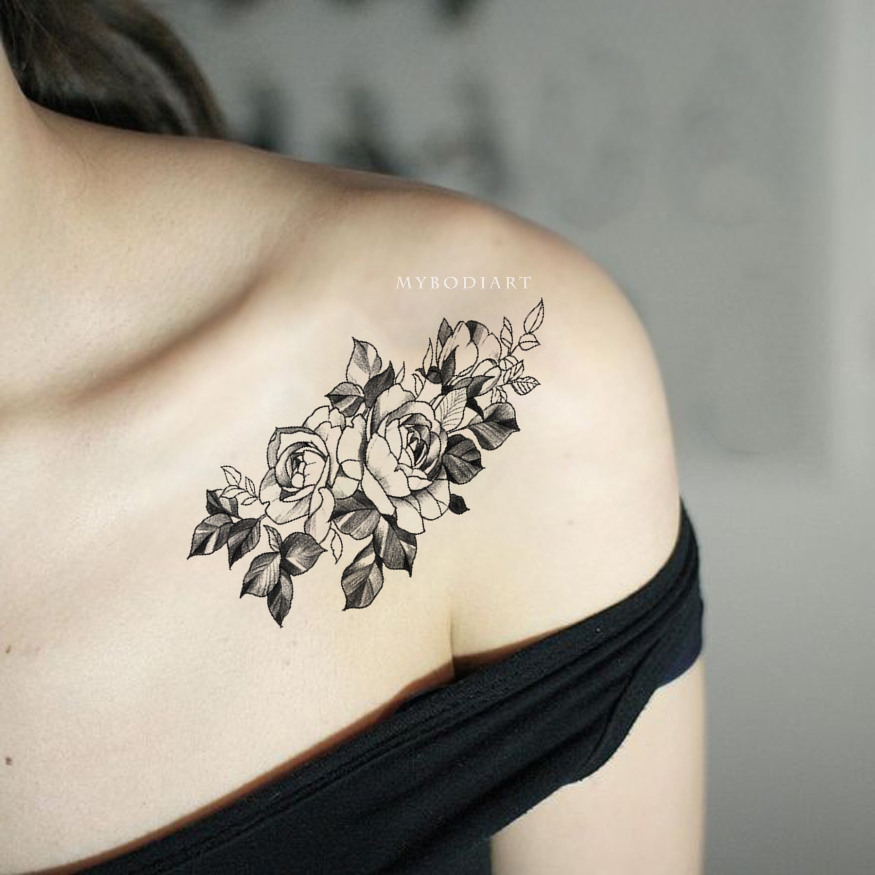 Hisa Realistic Black Floral Flower Rose Temporary Tattoo – MyBodiArt