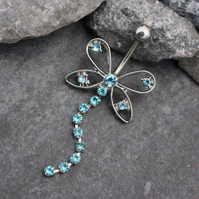 Gemmed Dangle Dragonfly Belly Bar - The Body Jewellery Store