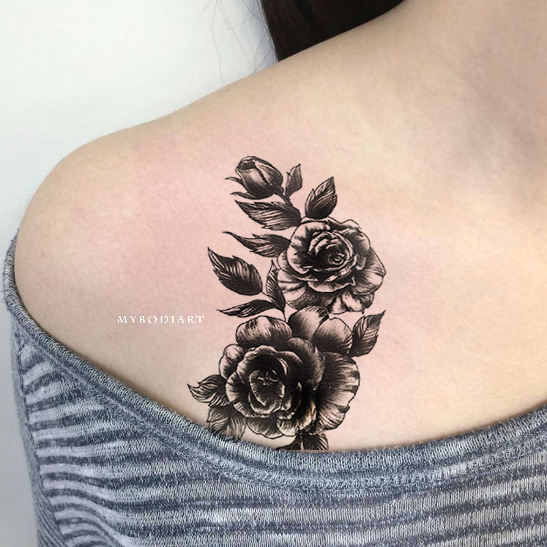 Nancy Realistic Vintage Dark Black Rose Temporary Tattoo – MyBodiArt