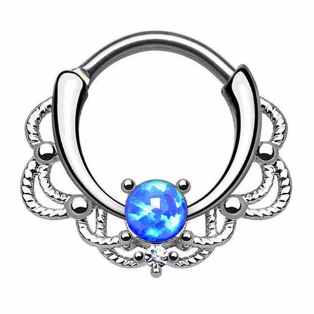 Lasha Opal 16G Septum Clicker Ring - Daith Rook Ear Piercing Earrings ...