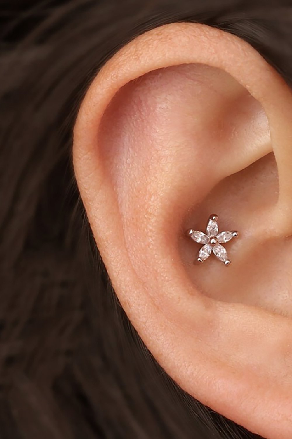 Crystal Flower Cartilage Stud, Tragus Earring, Helix Piercing – MyBodiArt